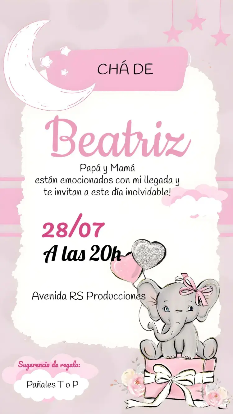 Invitación Baby Shower Elefantito Revelación