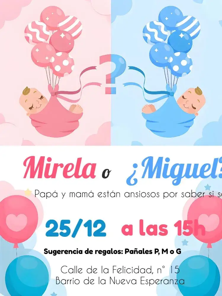 Invitación Baby Shower de Revelación de Género Niña – tema Revelación Bebé rosa, blanco, delicado, festivo, moderno, infantil