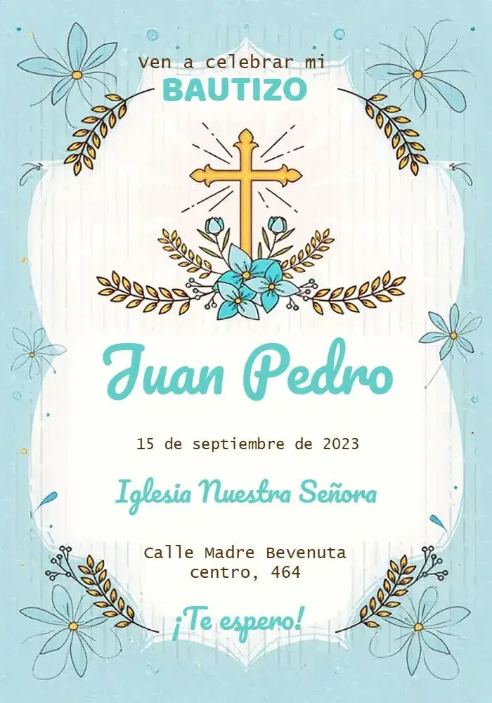 Invitación Bautizo Niño Azul Ramo