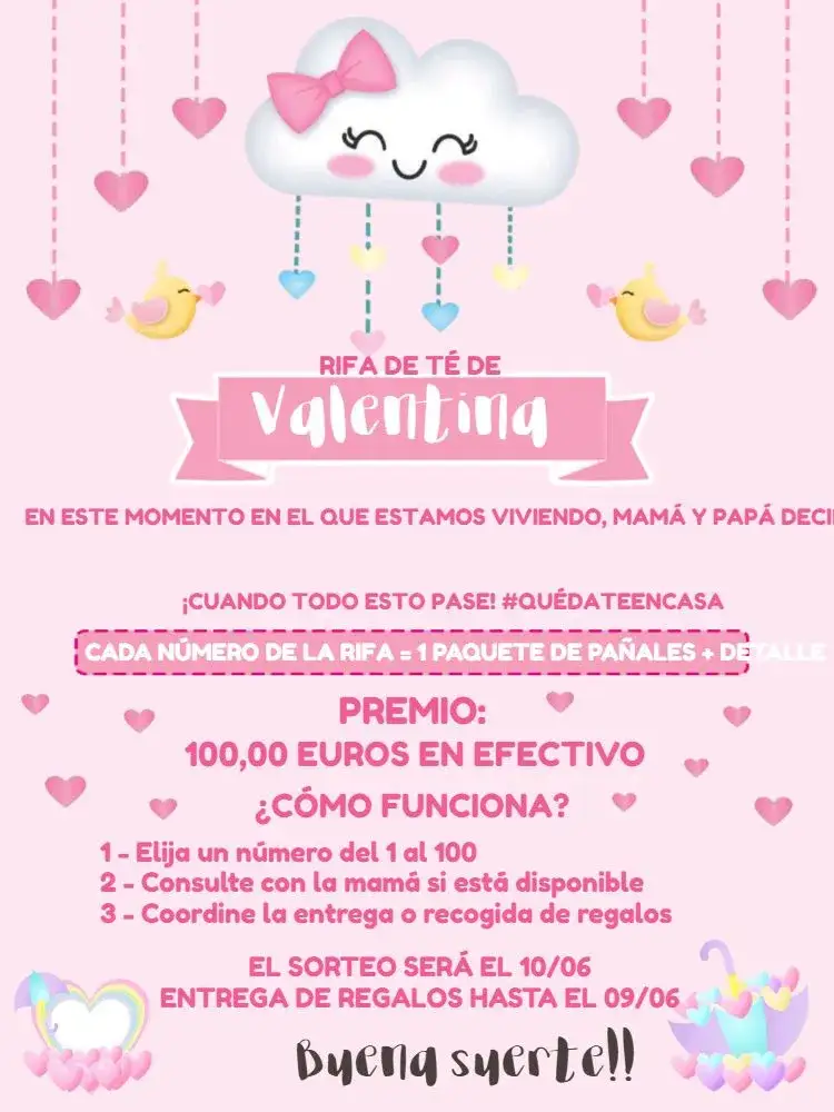 Invitación Té Rifa Lluvia De Amor Blanco – tema Té Rifa delicado, floral, minimalista, pastel, infantil