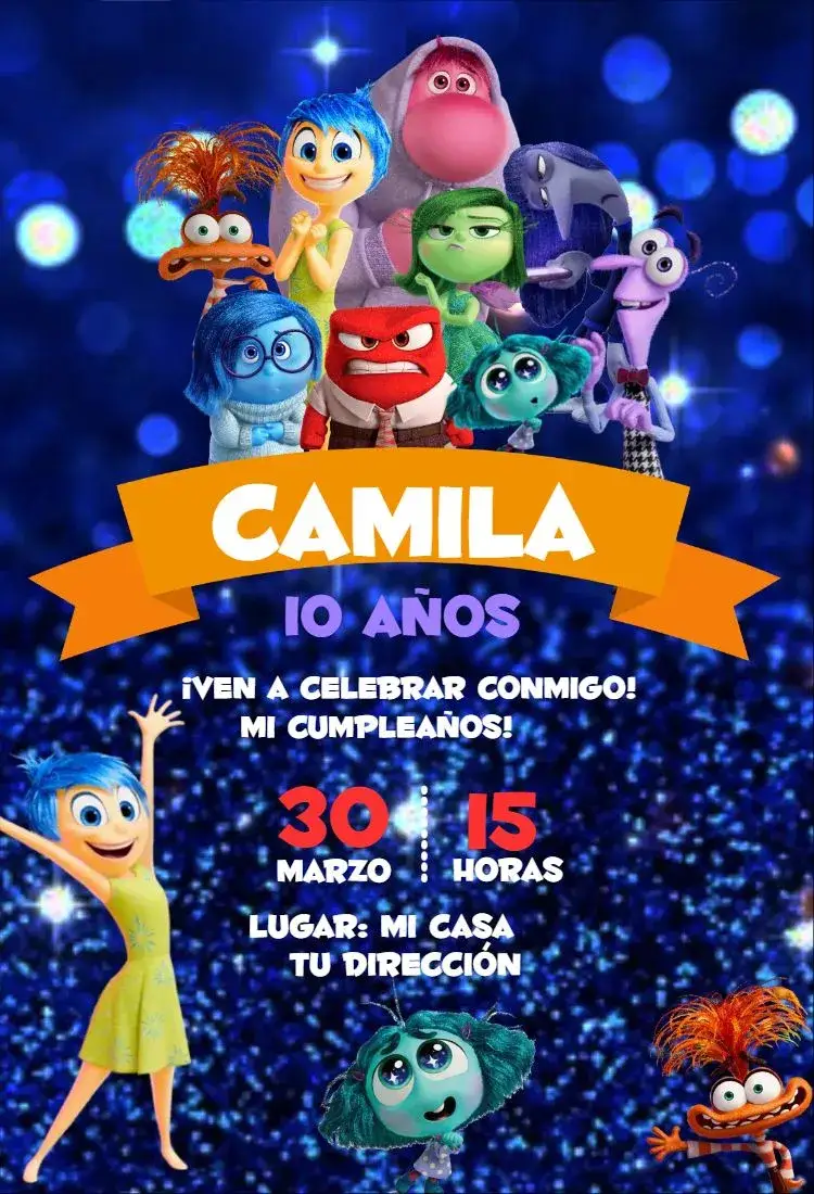Invitación Divertida Mente 7 – tema Cumpleaños colorido, lúdico, moderno, divertido, jovial