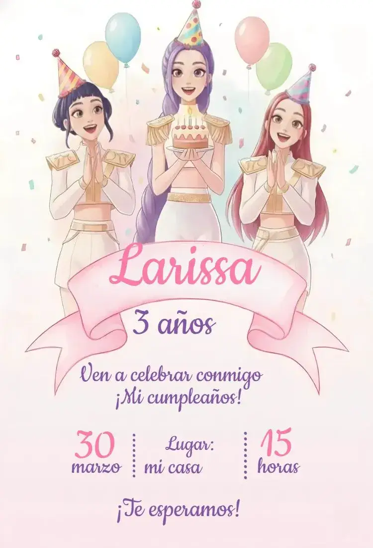 Invitación Guerreras del Kpop 23 – tema Cumpleaños colorido, moderno, animado, temático, divertido, jovem