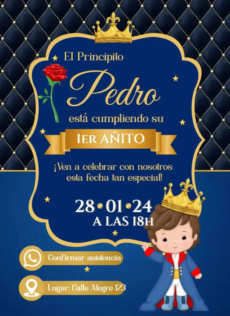 Invitación Príncipe Azul Real editable y personalizable