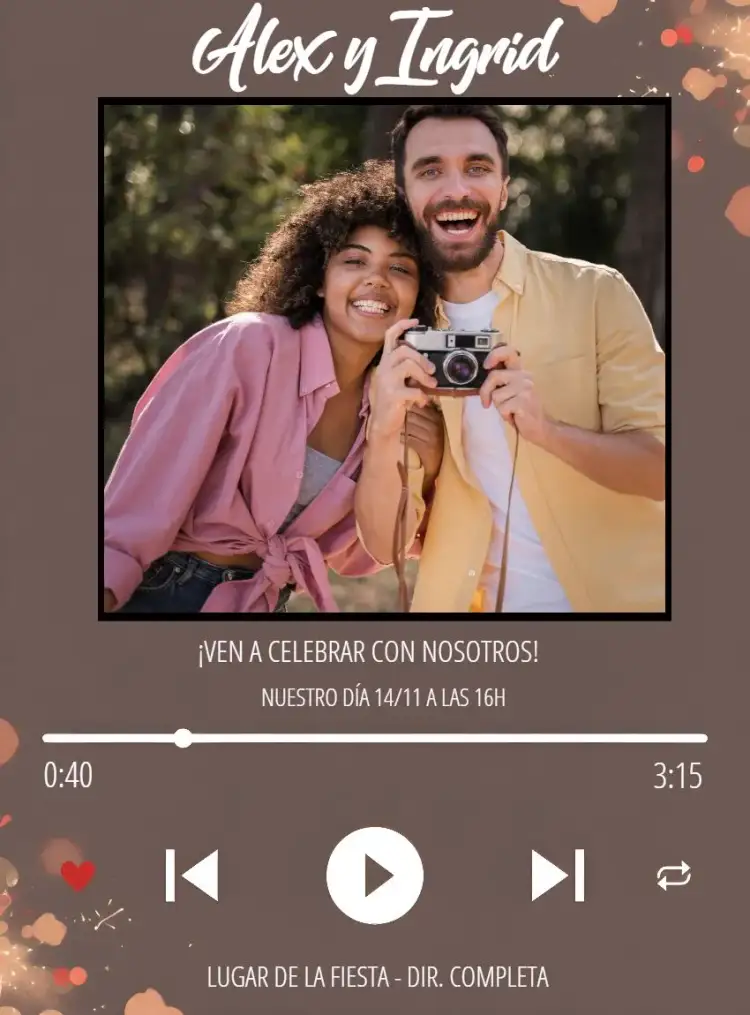 Invitación Doble Pareja Spotify Con Foto Música – tema Cumpleaños moderno, vibrante, musical, romántico, casual