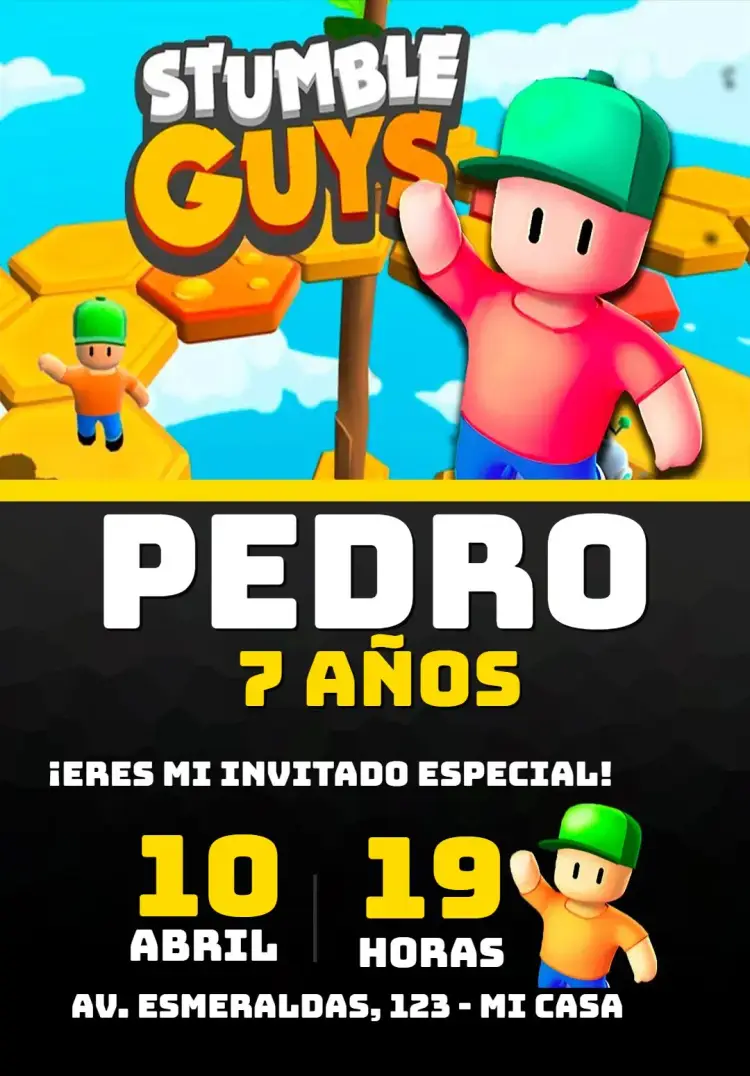 Invitación Cumpleaños Stumble Guys Gamer