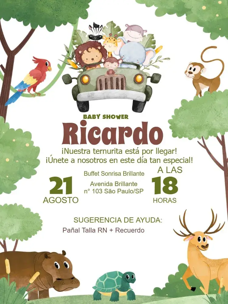Invitación Chá De Pañales Safari Infantil