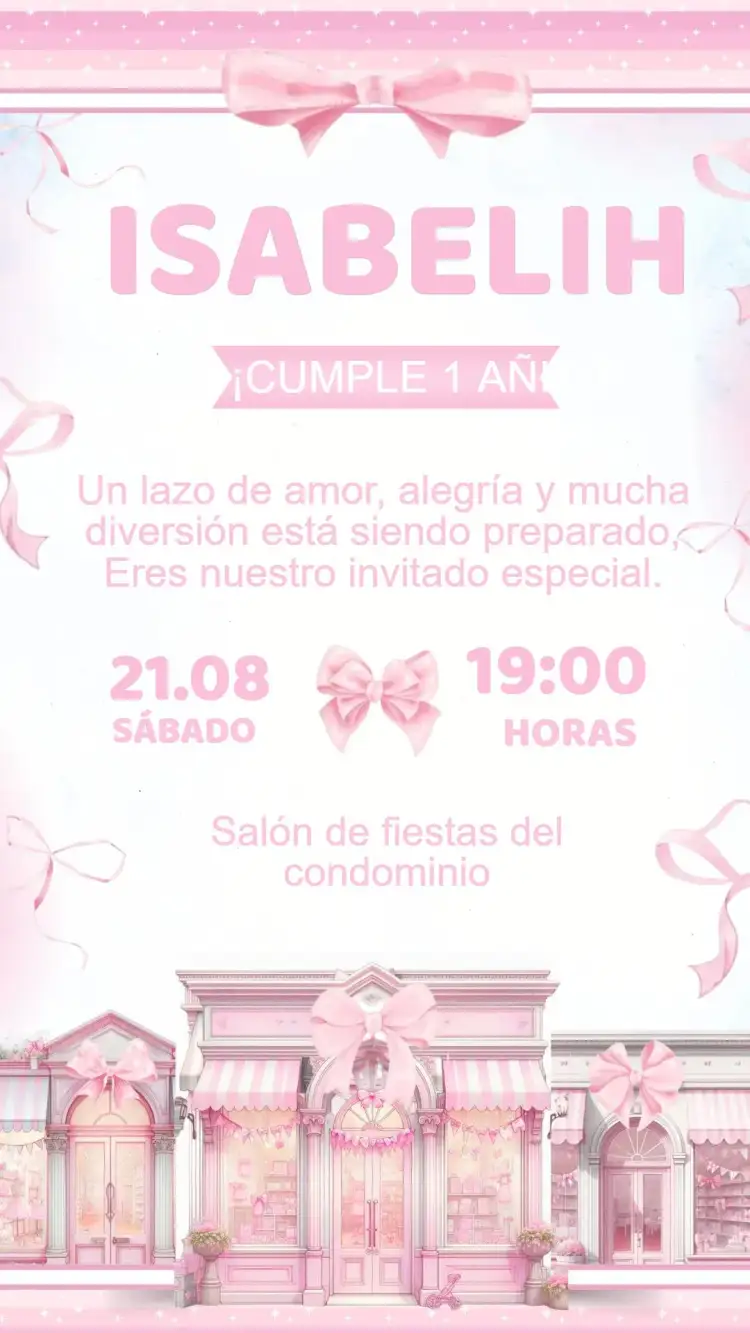 Invitación Invitación Cumpleaños Lazos – tema Cumpleaños Infantil rosa, delicado, femenino, festivo, moderno