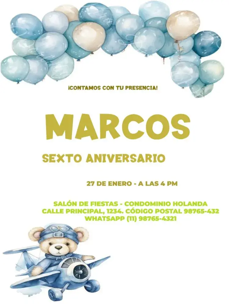 Invitación Infantil Avión Para Editar Fiesta