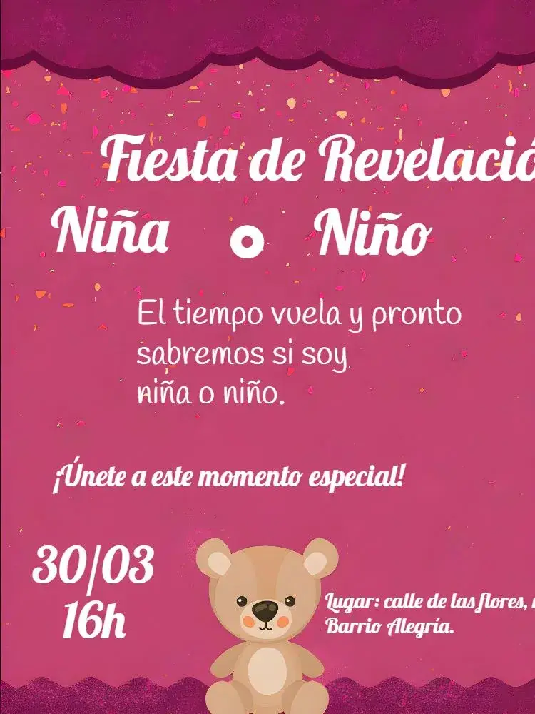 Invitación Baby Shower Revelación Osito Niño