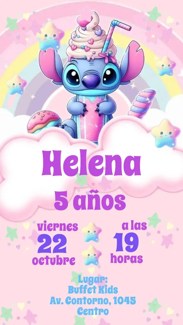 Invitación Stitch – tema Cumpleaños Infantil colorido, temático, divertido, infantil, Disney, alegre