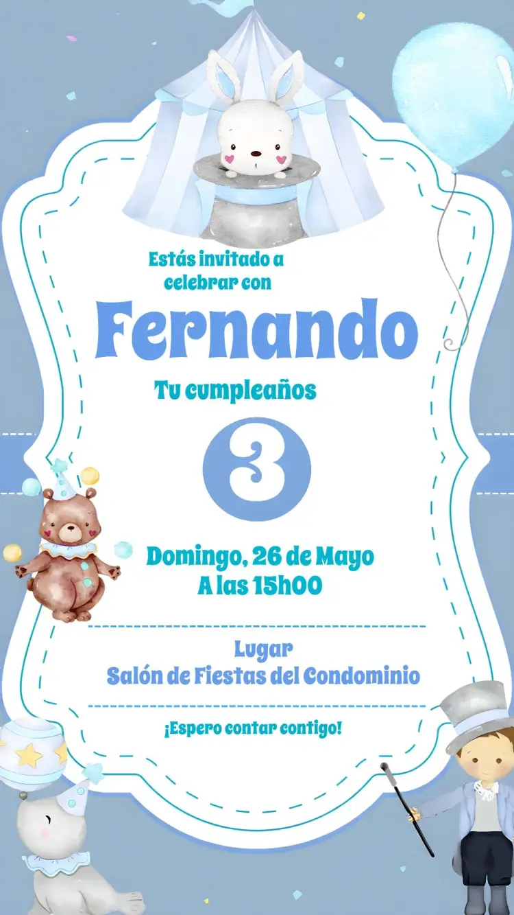 Invitación Circo Niño Acuarela