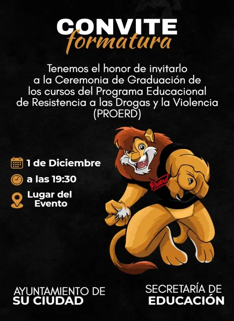 Invitación Graduación Proerd Oscuro – tema 15 años oscuro, moderno, educativo, joven, elegante