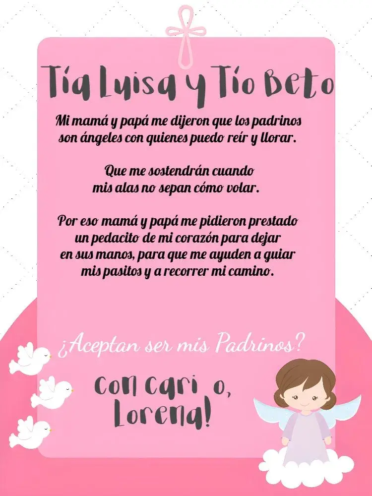 Invitación Padrinos De Bautismo Morado