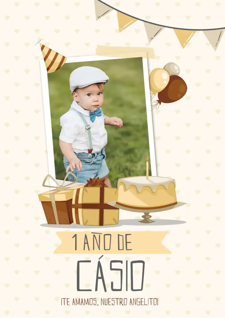 Invitación Póster De 1 Año Con Foto Pastel – tema Baby Shower lúdico, colorido, infantil, moderno, divertido