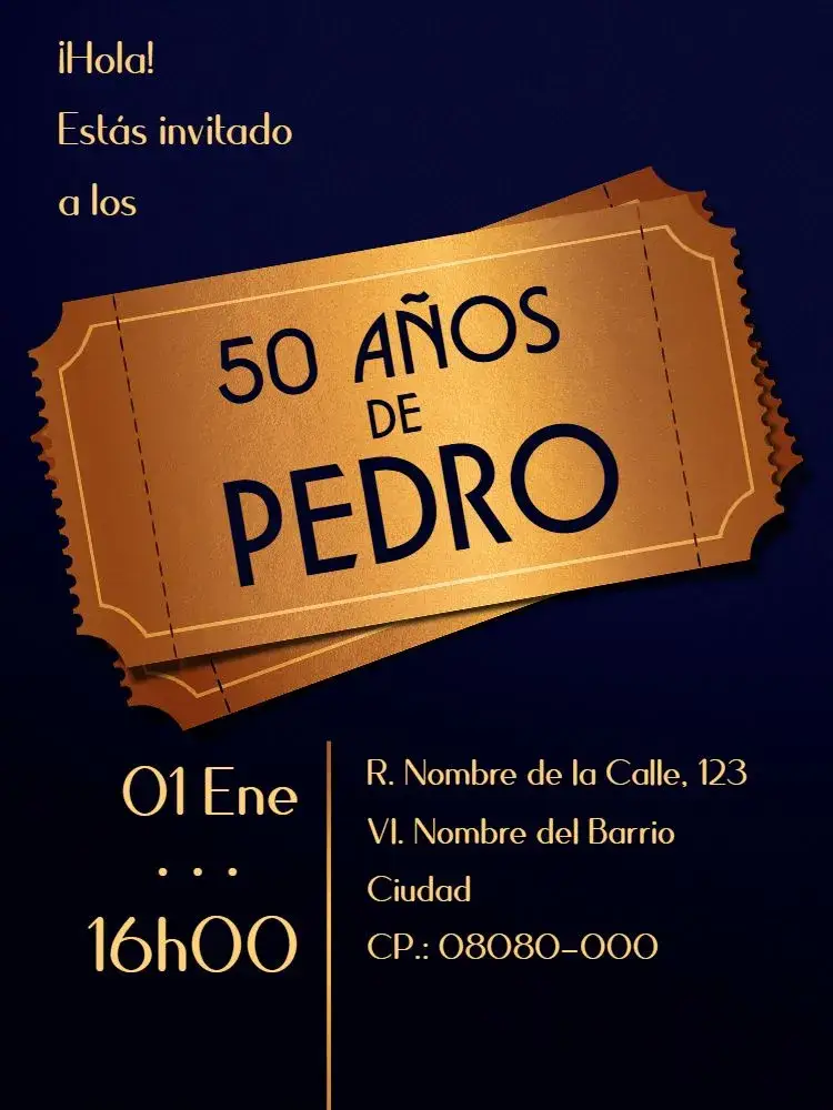 Invitación Virtual 50 Años - Cine Teatro editable y personalizable