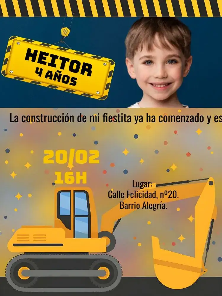 Invitación Construcción Máquina Con Foto Camión – tema Té Rifa construcción, moderno, colorido, temático, industrial, divertido
