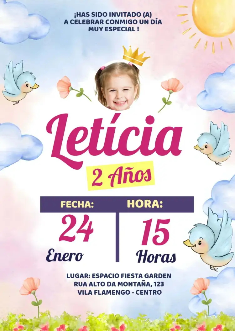 Invitación Jardín Encantado Con Foto Infantil – tema Cumpleaños Infantil floral, colorido, acuarela, infantil, natural, encantado