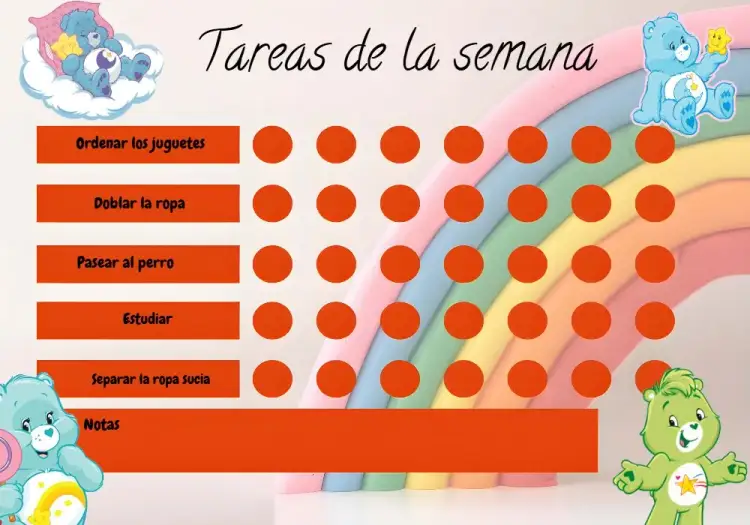 Invitación Tablero de Actividades - Ositos Cariñosos Semana – tema Cumpleaños Infantil colorido, infantil, lúdico, divertido, arco-íris, fofo