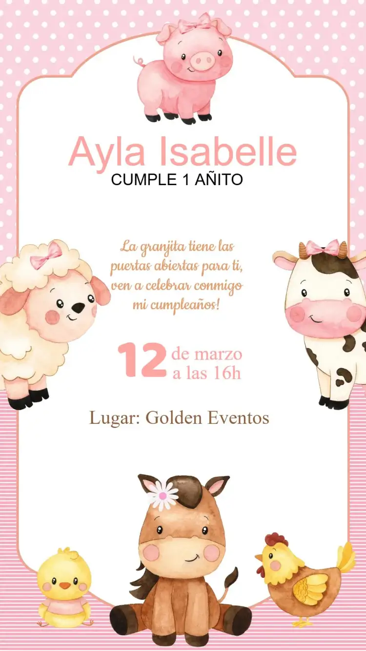 Invitación Invitación Cumpleaños Granjita – tema Cumpleaños Infantil rústico, colorido, temático, divertido, naturaleza, animales