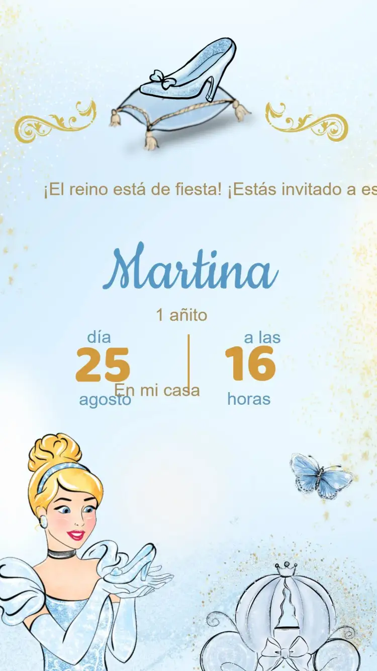 Invitación Invitación Cumpleaños Cenicienta – tema Cumpleaños Infantil mágico, pastel, princesa, cuentos de hadas, brillo, delicado