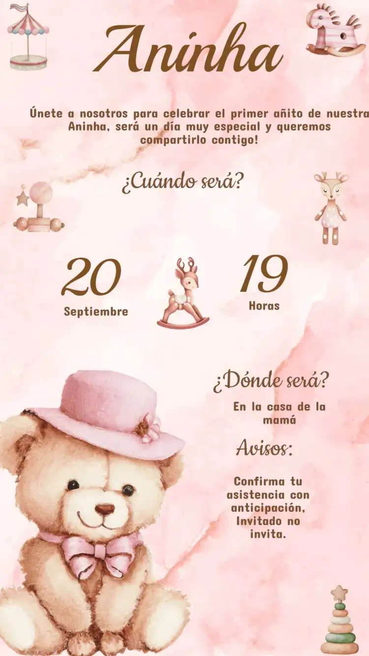 Invitación Cumpleaños Osito