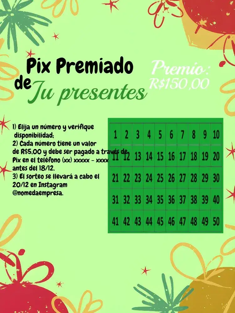 Invitación Pix Premiado Natal Arte – tema Cartones verde, rojo, festivo, alegre, moderno, digital