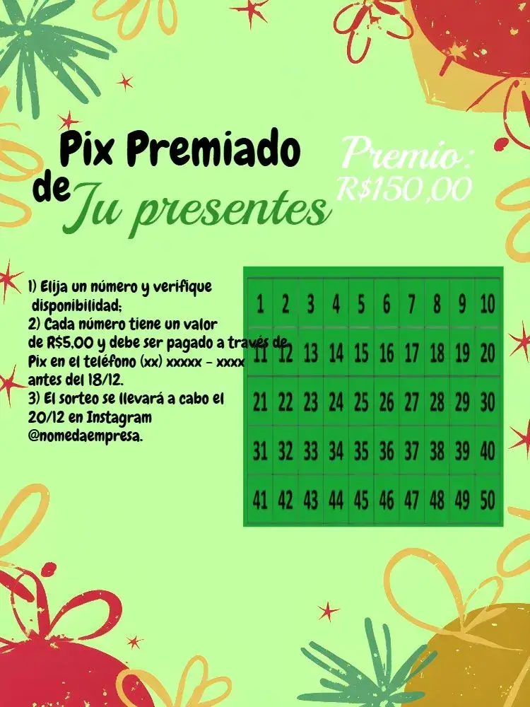 Invitación Pix Premiado Natal Arte editable y personalizable