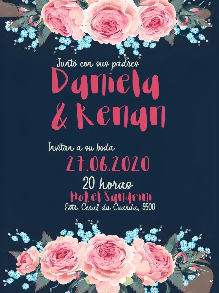 Invitación Boda Romántica Clásica Floral Moderna editable y personalizable
