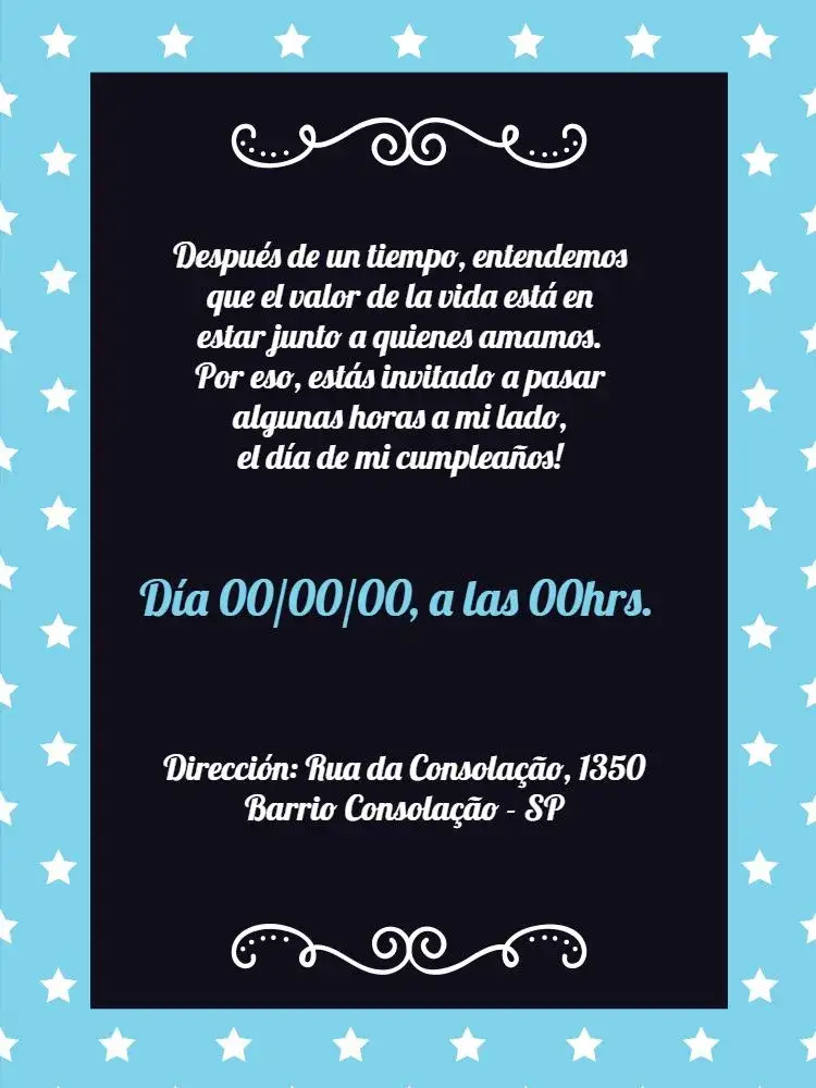 Invitación Celebración – tema Cumpleaños Infantil estrellitas, azul, noche, piyama, moderno, divertido