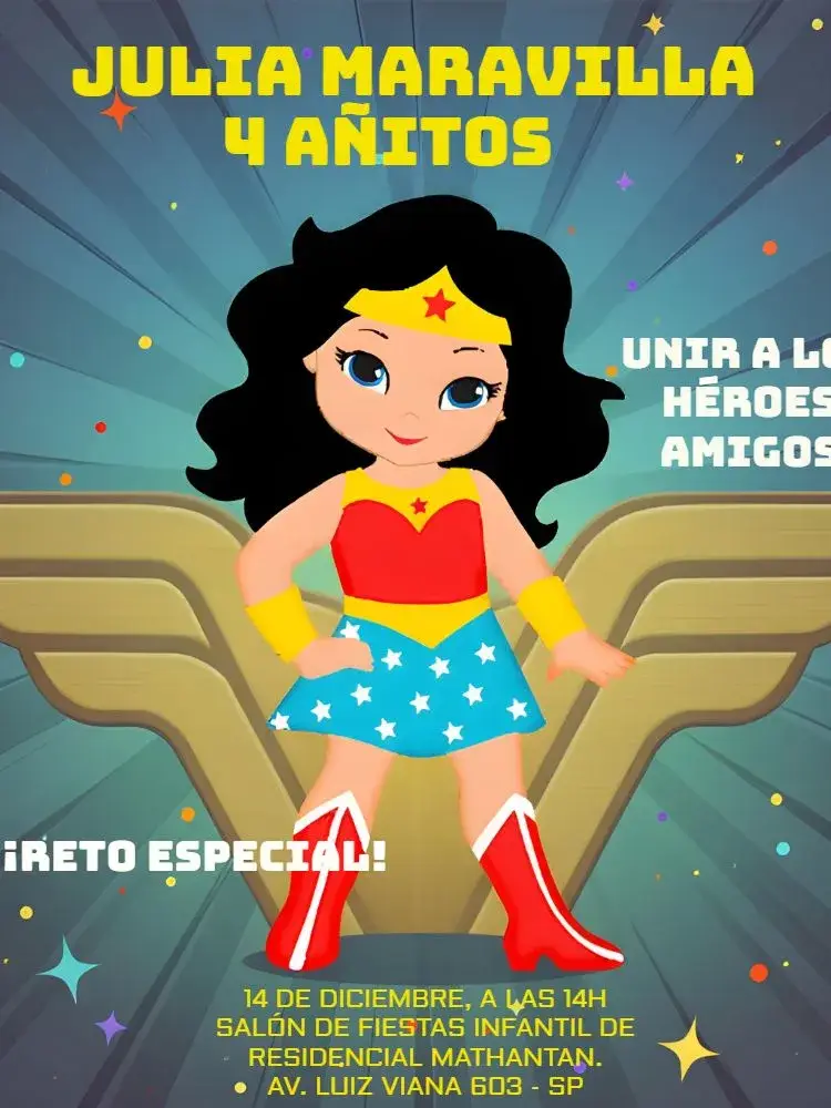 Invitación Mujer Maravilla Héroes