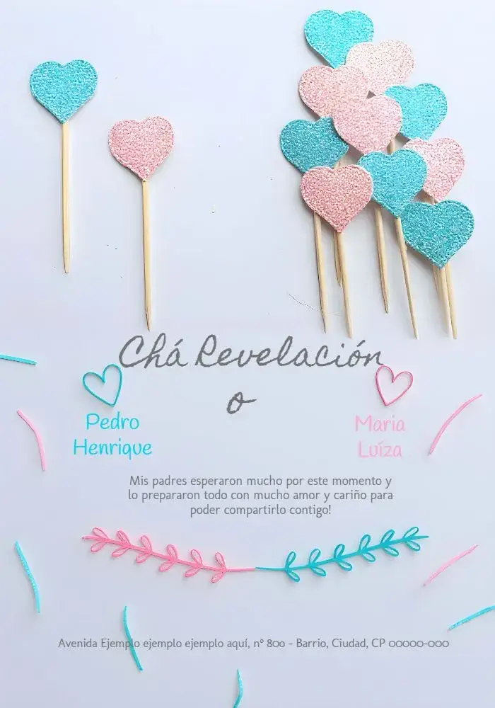 Invitación Chá Revelación Niño o Niña Fiesta