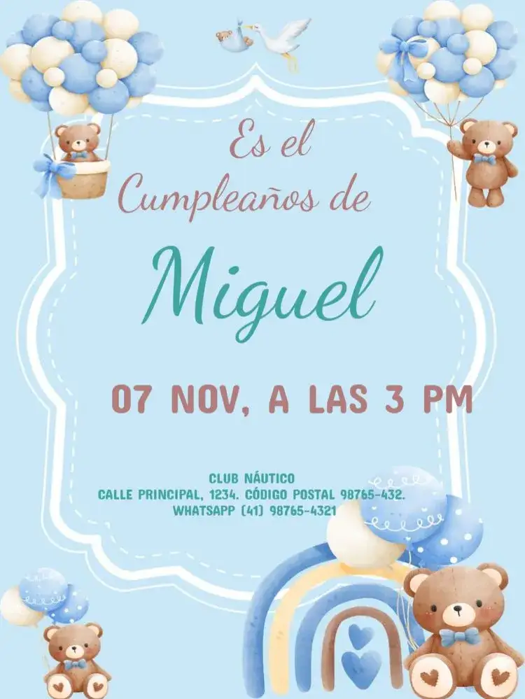 Invitación Infantil Masculino Oso Para Editar Verde – tema Cumpleaños Infantil lúdico, colorido, divertido, animales, verde, infantil