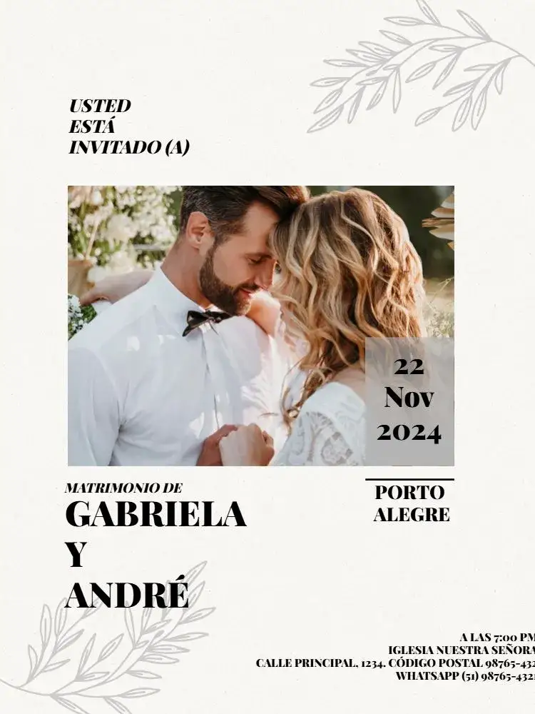 Invitación S De Boda Con Foto Celebración Elegante – tema Boda elegante, minimalista, moderno, claro y oscuro, delicado, folhaje