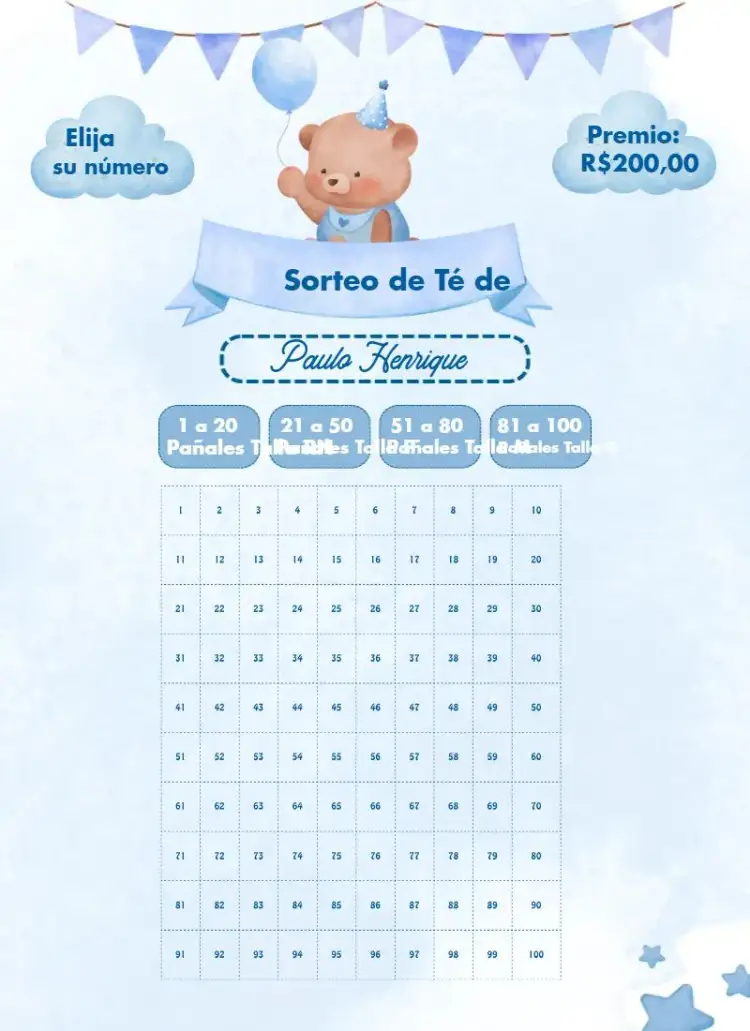 Invitación Oso Cumpleañero – tema Té Rifa safari, naturaleza, animales, lúdico, colorido, infantil