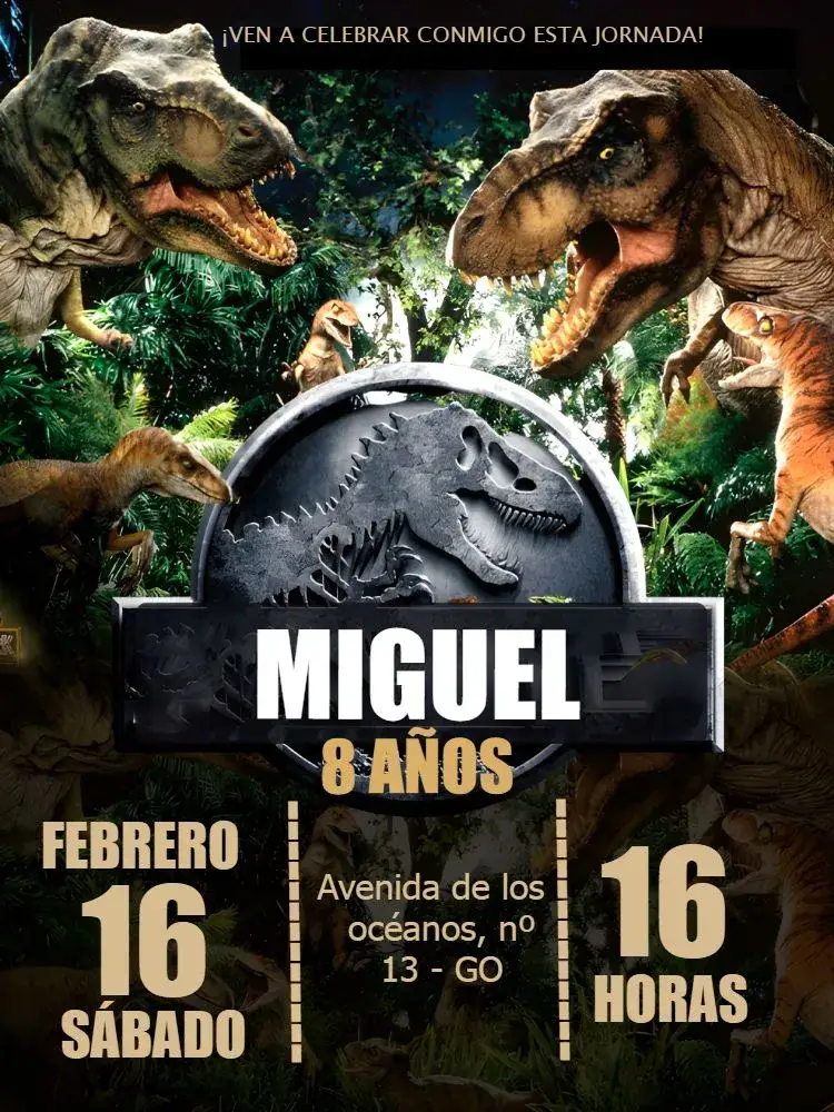 Invitación Jurassic Park Dinosaurios – tema Más buscados colorido, aventura, naturaleza, infantil, temática, divertido