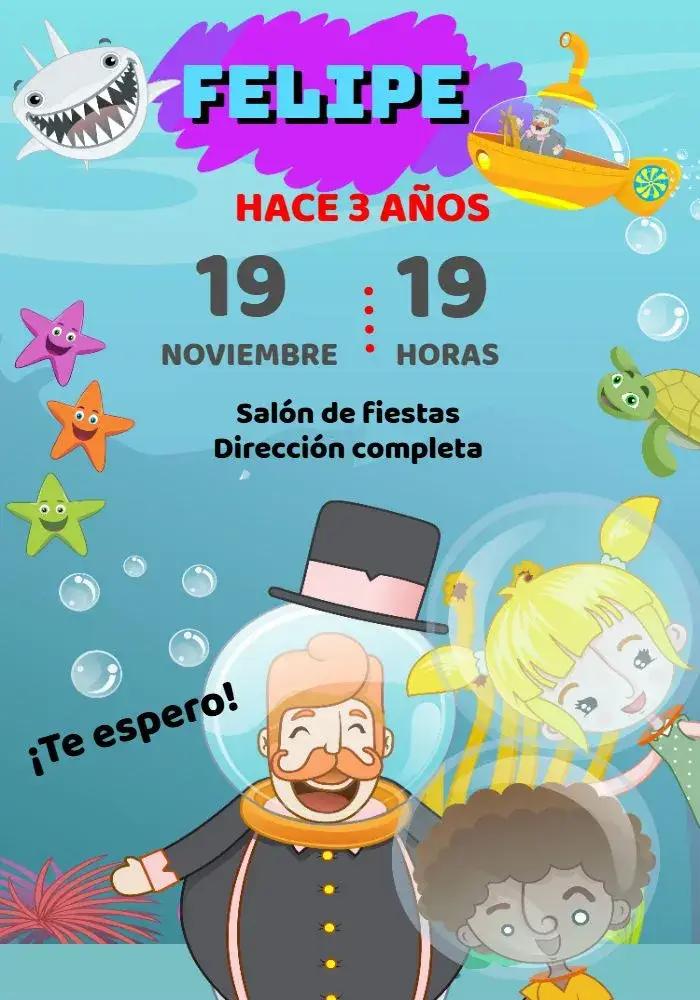 Invitación Mundo Bita Fondo Del Mar Azul