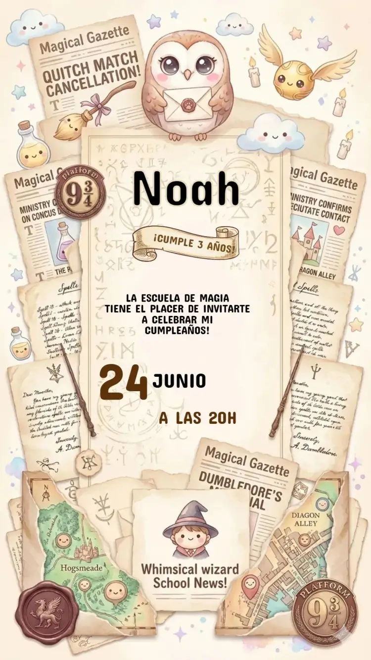 Invitación Cumpleaños Infantil Harry Potter