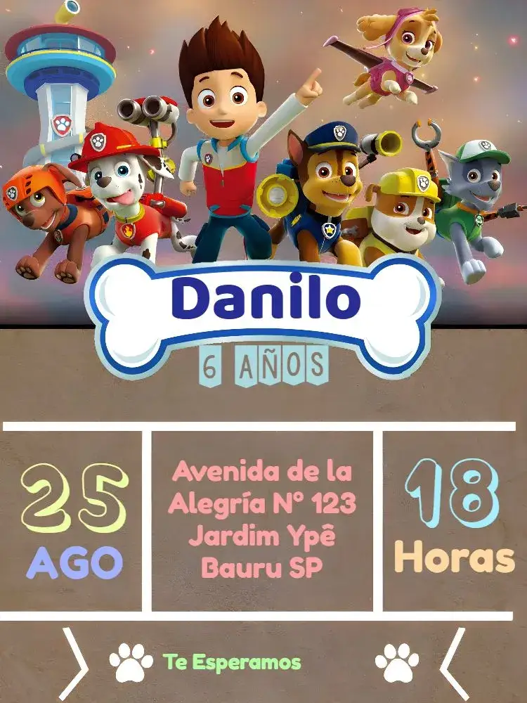 Invitación Patrulla Canina Hueso – tema Más buscados colorido, divertido, temático, infantil, lúdico