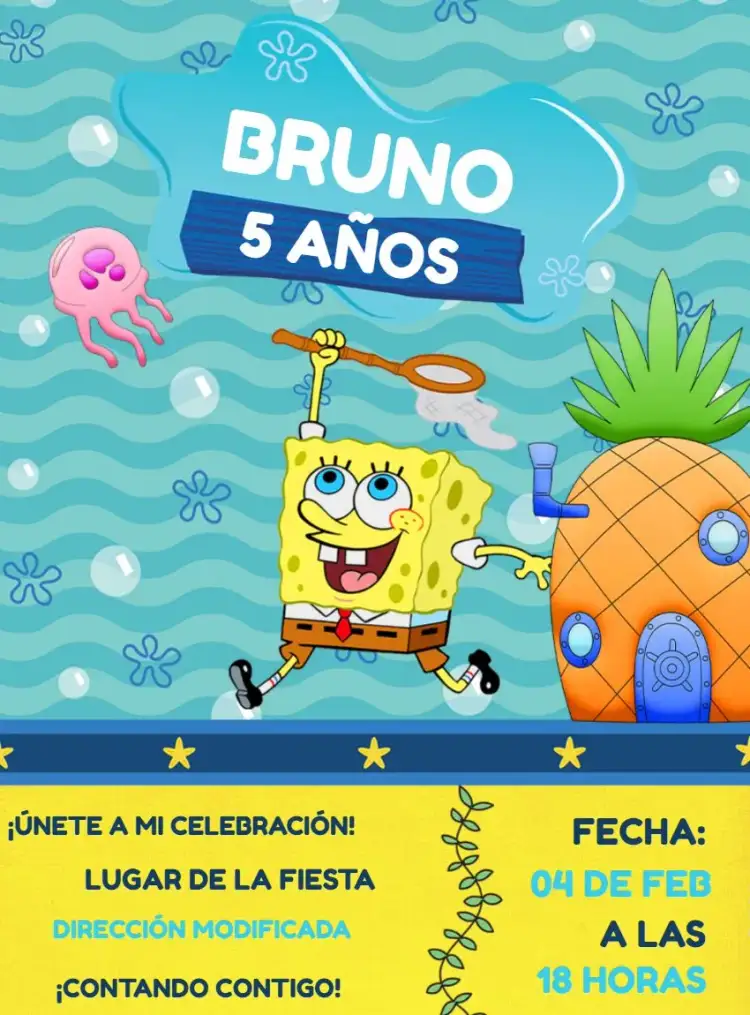 Invitación Bob Esponja Amarillo – tema Más buscados colorido, divertido, infantil, marino, vibrante