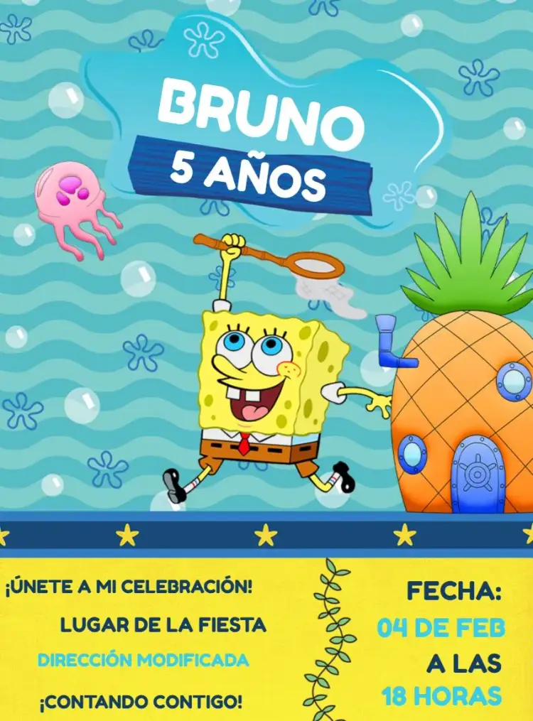 Invitación Bob Esponja Amarillo