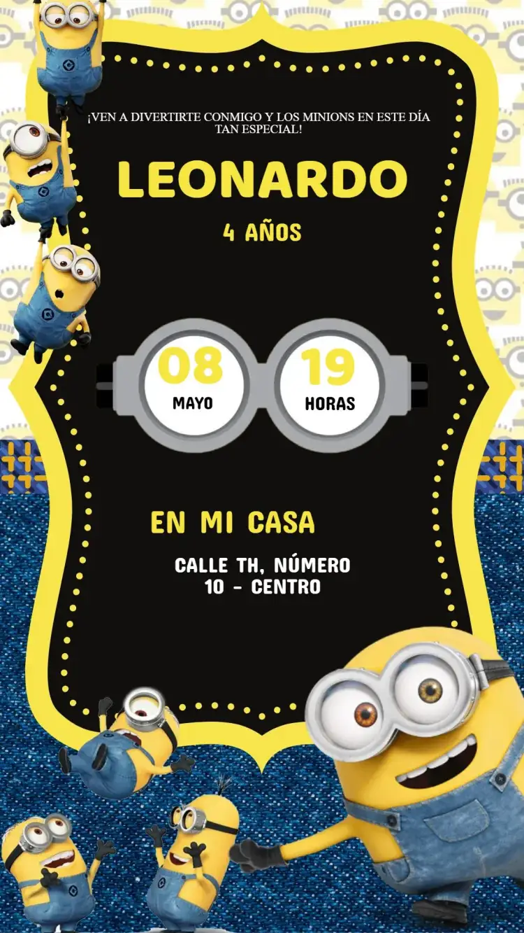 Invitación Invitación Cumpleaños Minions – tema Cumpleaños Infantil vibrante, colorido, divertido, infantil, lúdico