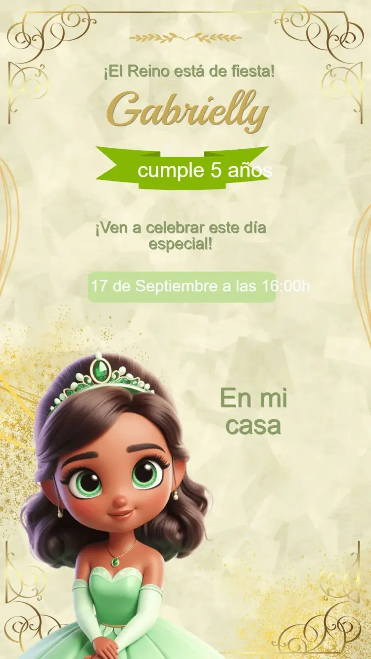 Invitación Cumpleaños Princesa Tiana y el sapo