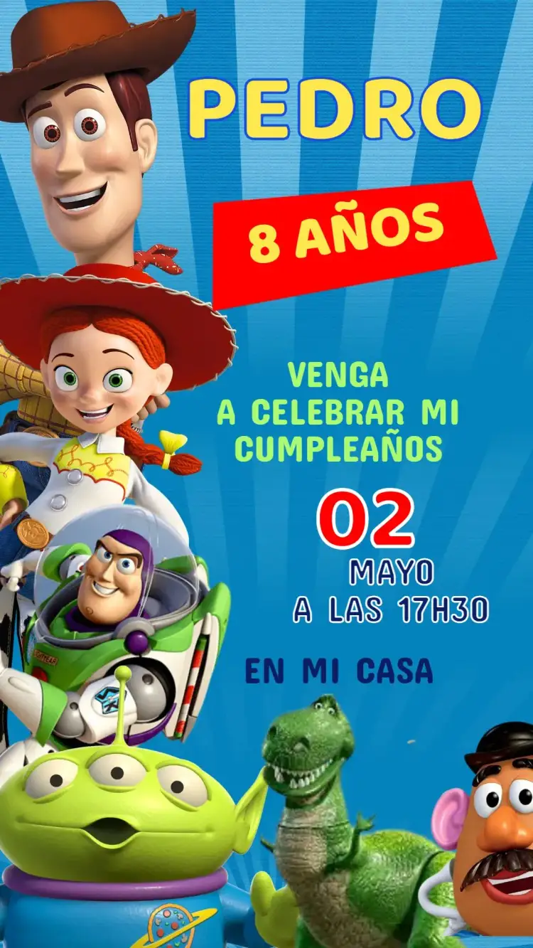 Invitación Invitación Cumpleaños Toy Story – tema Cumpleaños Infantil colorido, lúdico, divertido, temático, vibrante