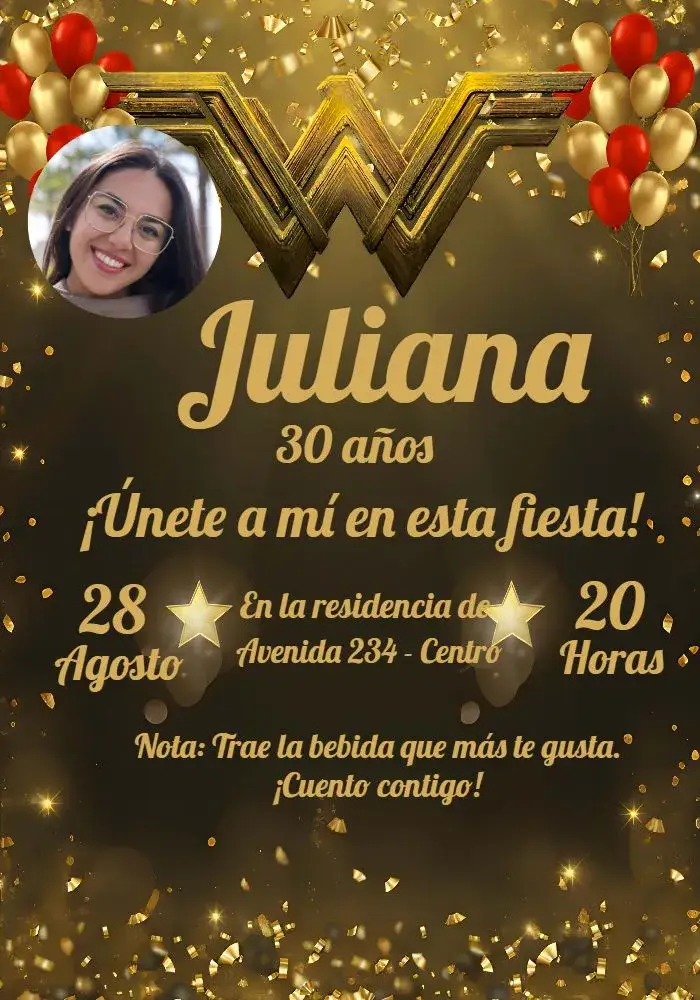 Invitación Mujer Maravilla Con Foto Celebración