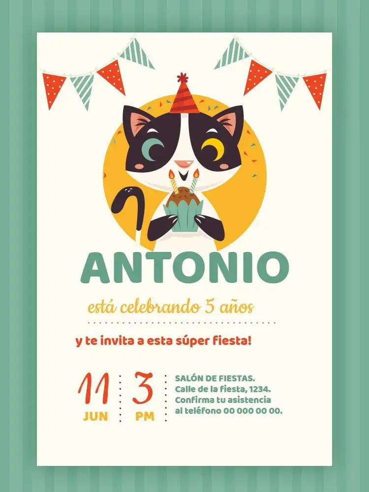 Invitación Celebración Gatito