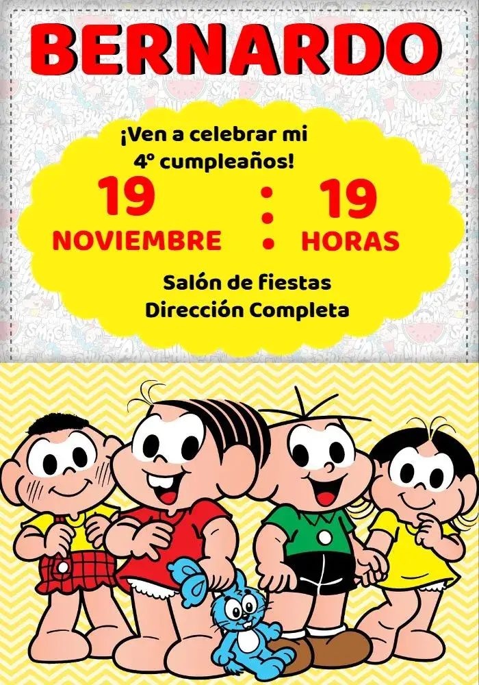 Invitación Turma De La Mónica Verde editable y personalizable
