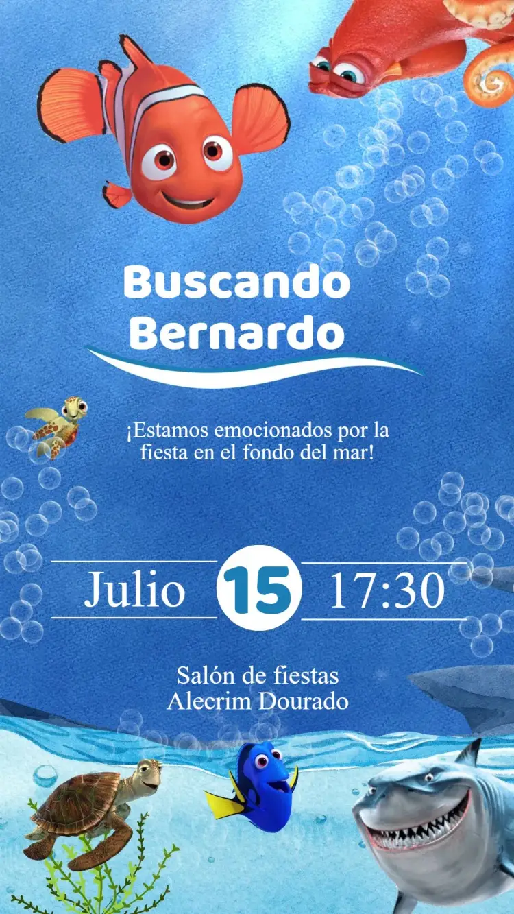 Invitación Invitación Cumpleaños Buscando a Nemo editable y personalizable