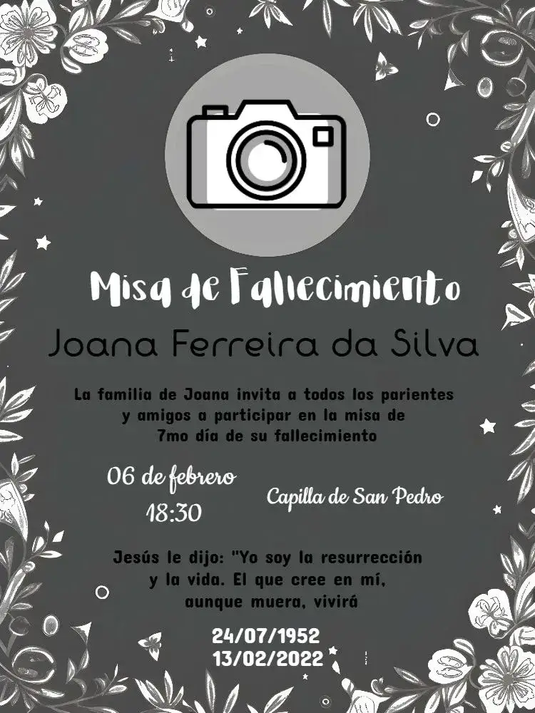Invitación Misa De Fallecimiento 7º Día Con Foto Difuntos – tema Fechas Conmemorativas minimalista, sobrio, elegante, clásico, contemporáneo