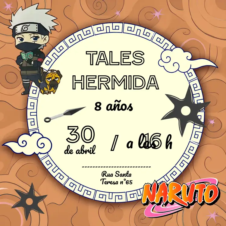 Invitación Naruto Chibi Naranja – tema Cumpleaños Infantil naranja, chibi, anime, temático, divertido, colorido