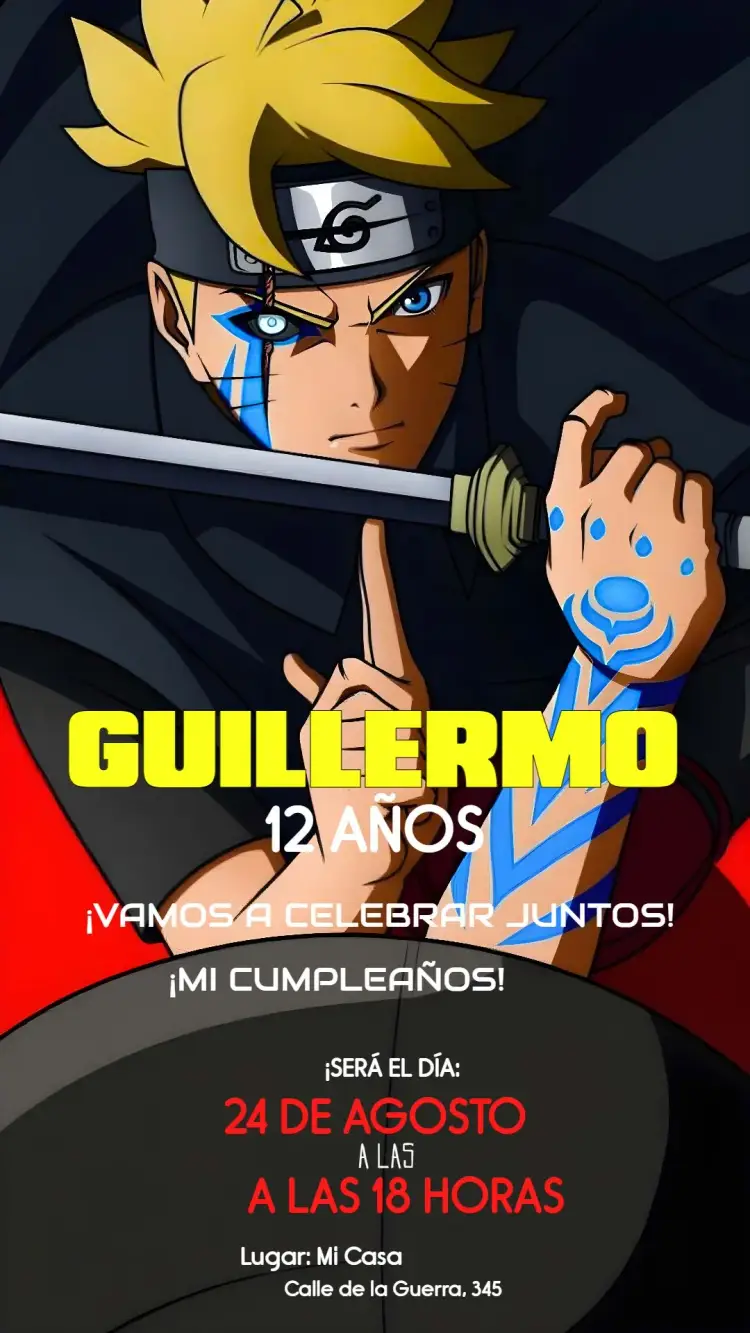 Invitación Boruto Anime